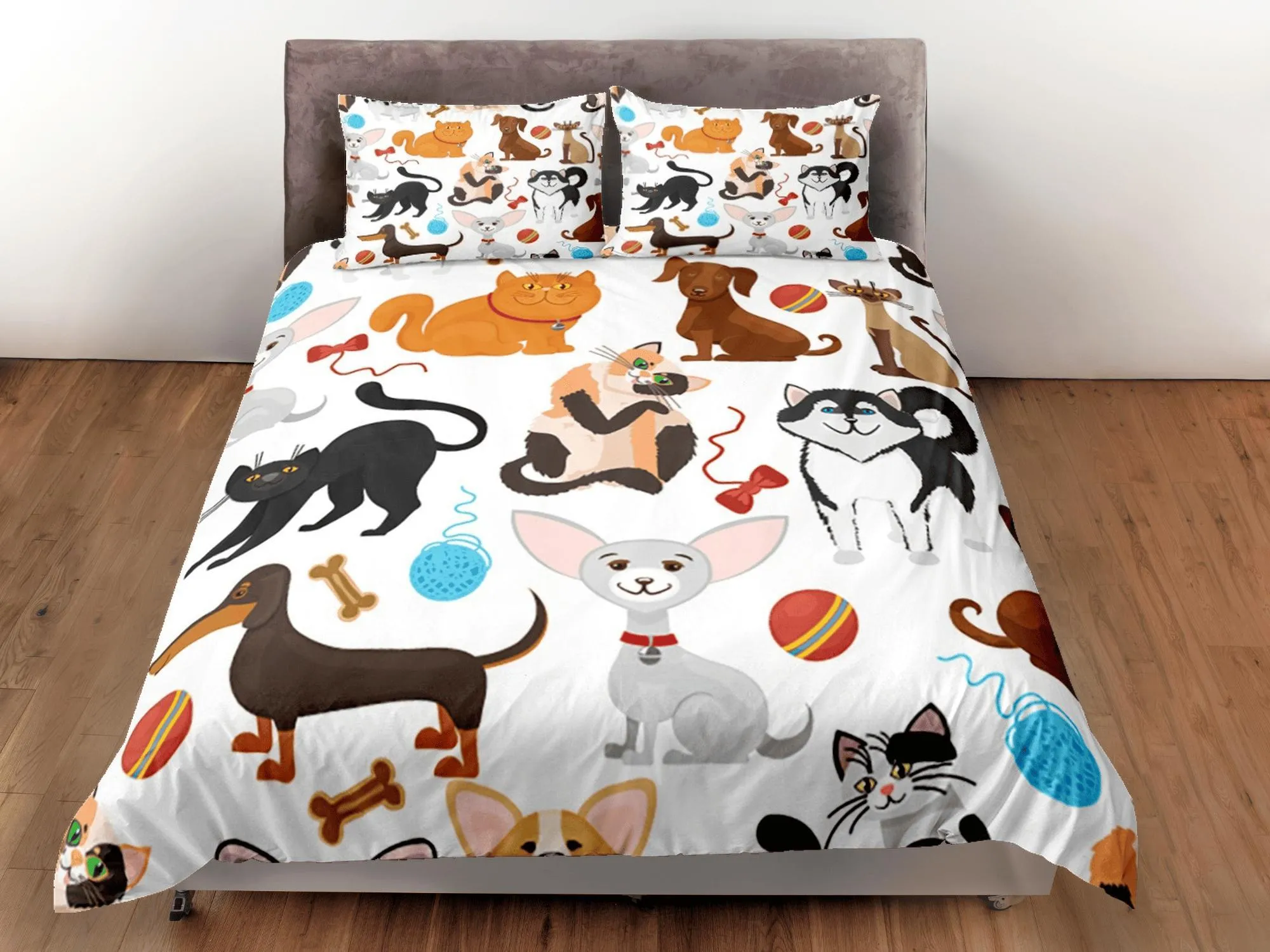 Funny Dogs Duvet Cover Set Colorful Bedspread, Kids Full Bedding Set with Pillowcase, Comforter Cover