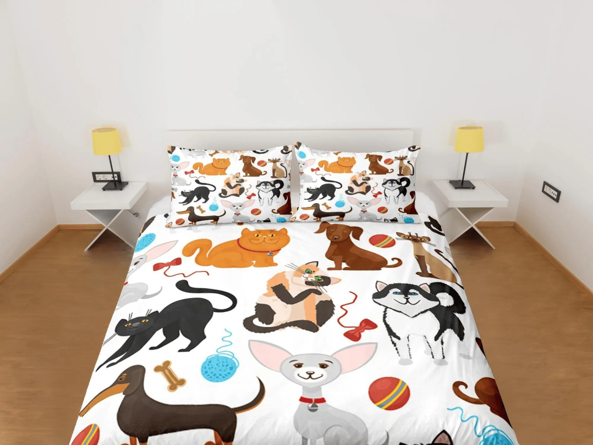 Funny Dogs Duvet Cover Set Colorful Bedspread, Kids Full Bedding Set with Pillowcase, Comforter Cover