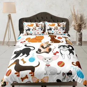 Funny Dogs Duvet Cover Set Colorful Bedspread, Kids Full Bedding Set with Pillowcase, Comforter Cover