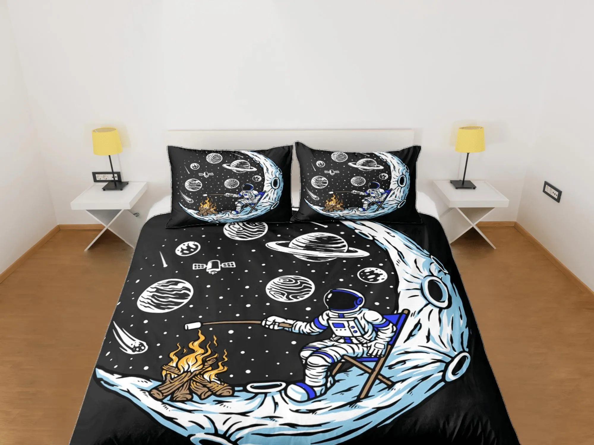 Galaxy Astronaut Space Bonfire Duvet Cover Set Bedspread, Kids Bedding & Pillowcase