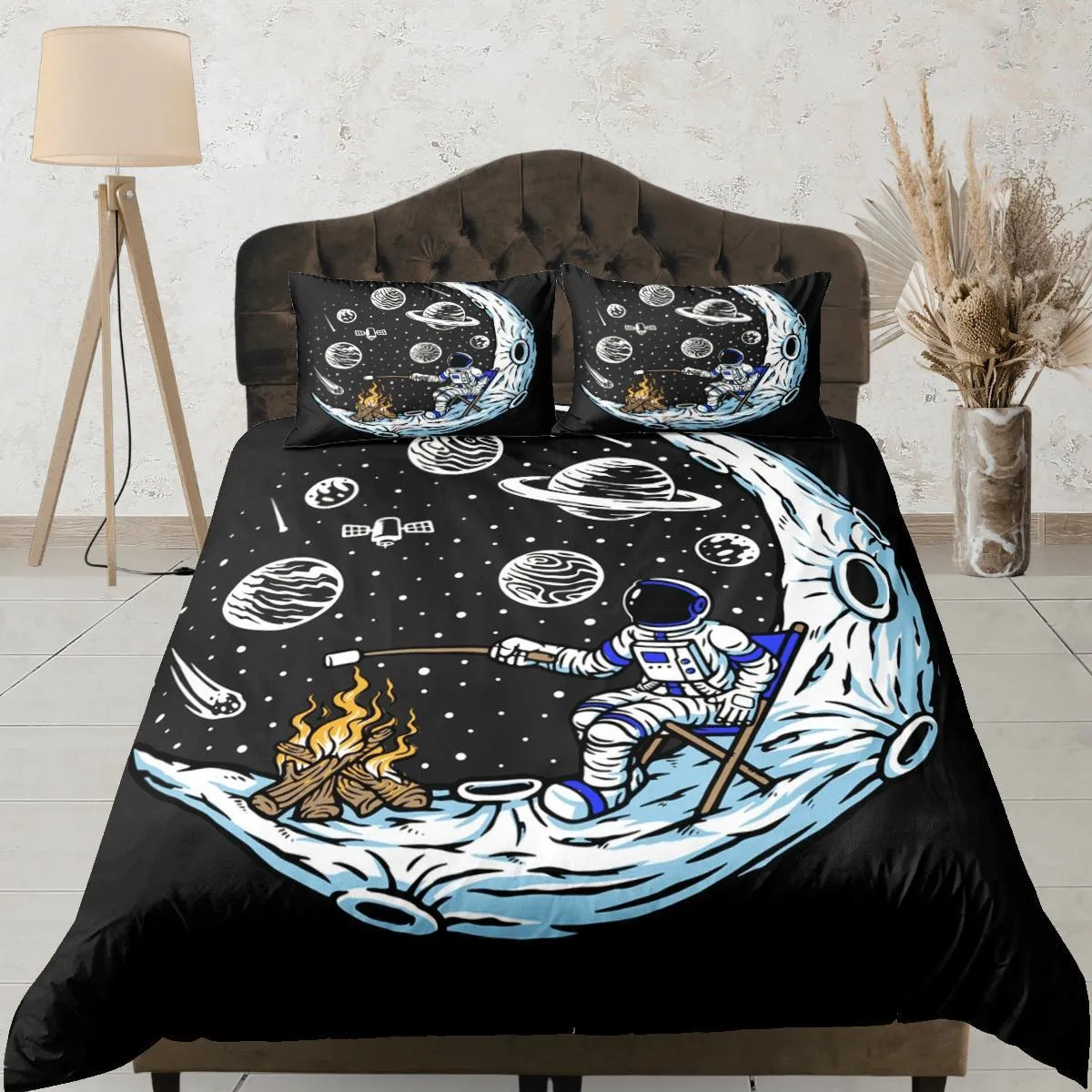 Galaxy Astronaut Space Bonfire Duvet Cover Set Bedspread, Kids Bedding & Pillowcase