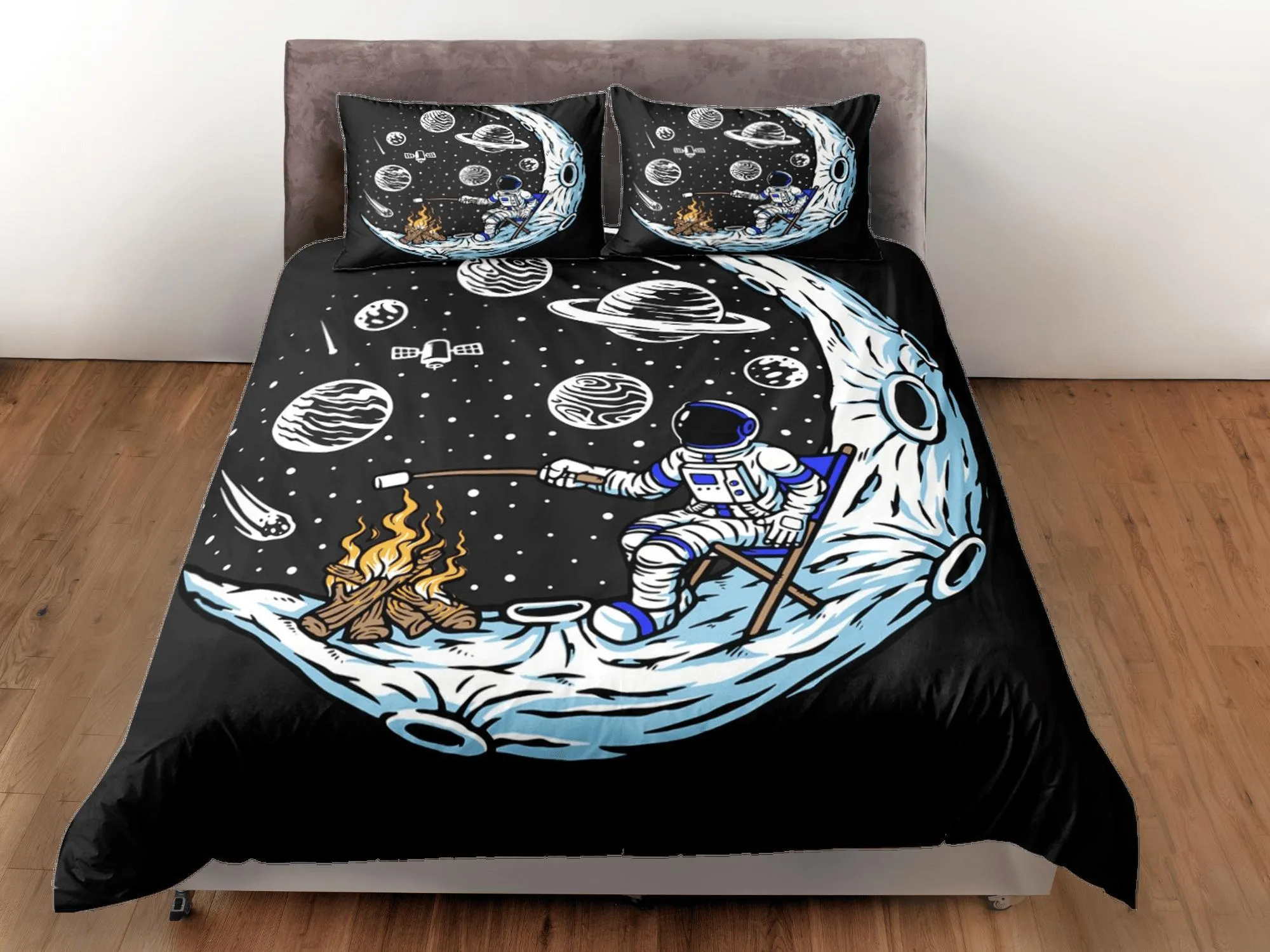 Galaxy Astronaut Space Bonfire Duvet Cover Set Bedspread, Kids Bedding & Pillowcase