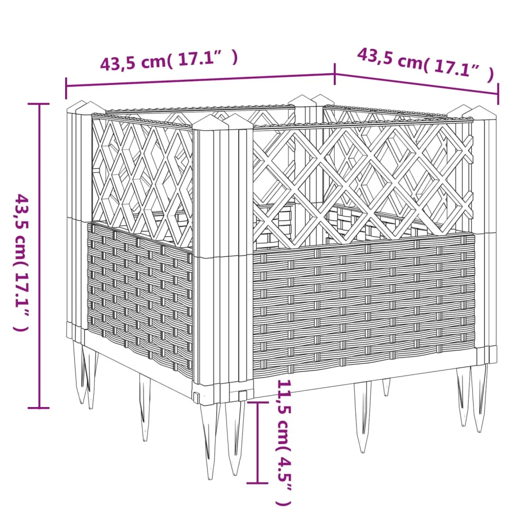 Garden Planter with Pegs Light Grey 43.5x43.5x43.5 cm PP