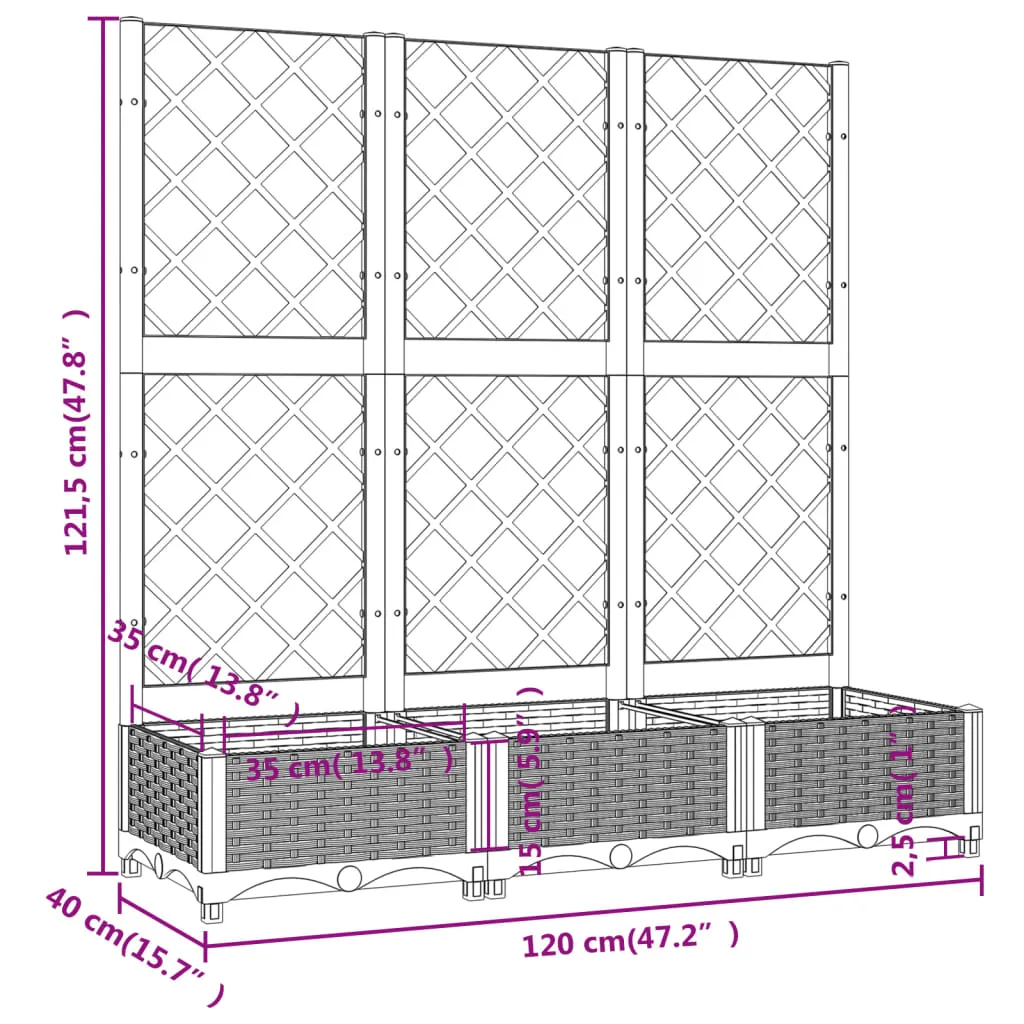 Garden Planter with Trellis Light Grey 120x40x121.5 cm PP