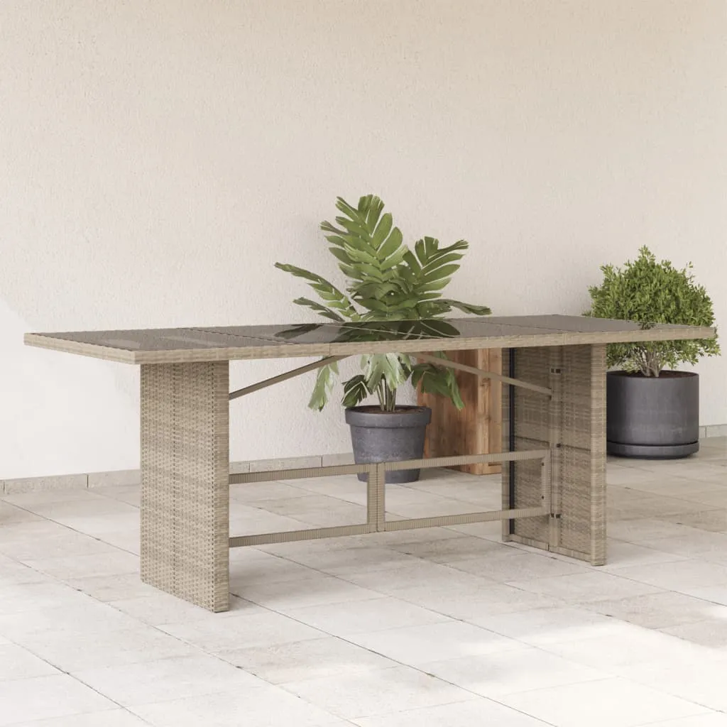 Garden Table with Glass Top Light Grey 190x80x74 cm Poly Rattan