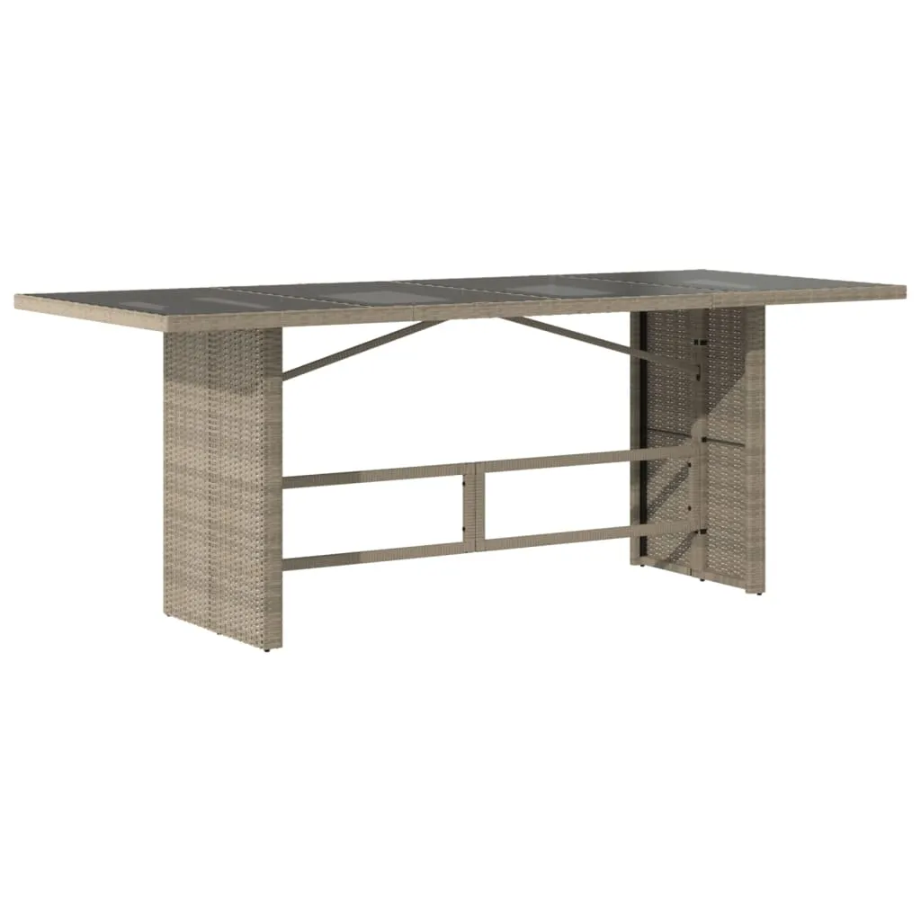 Garden Table with Glass Top Light Grey 190x80x74 cm Poly Rattan