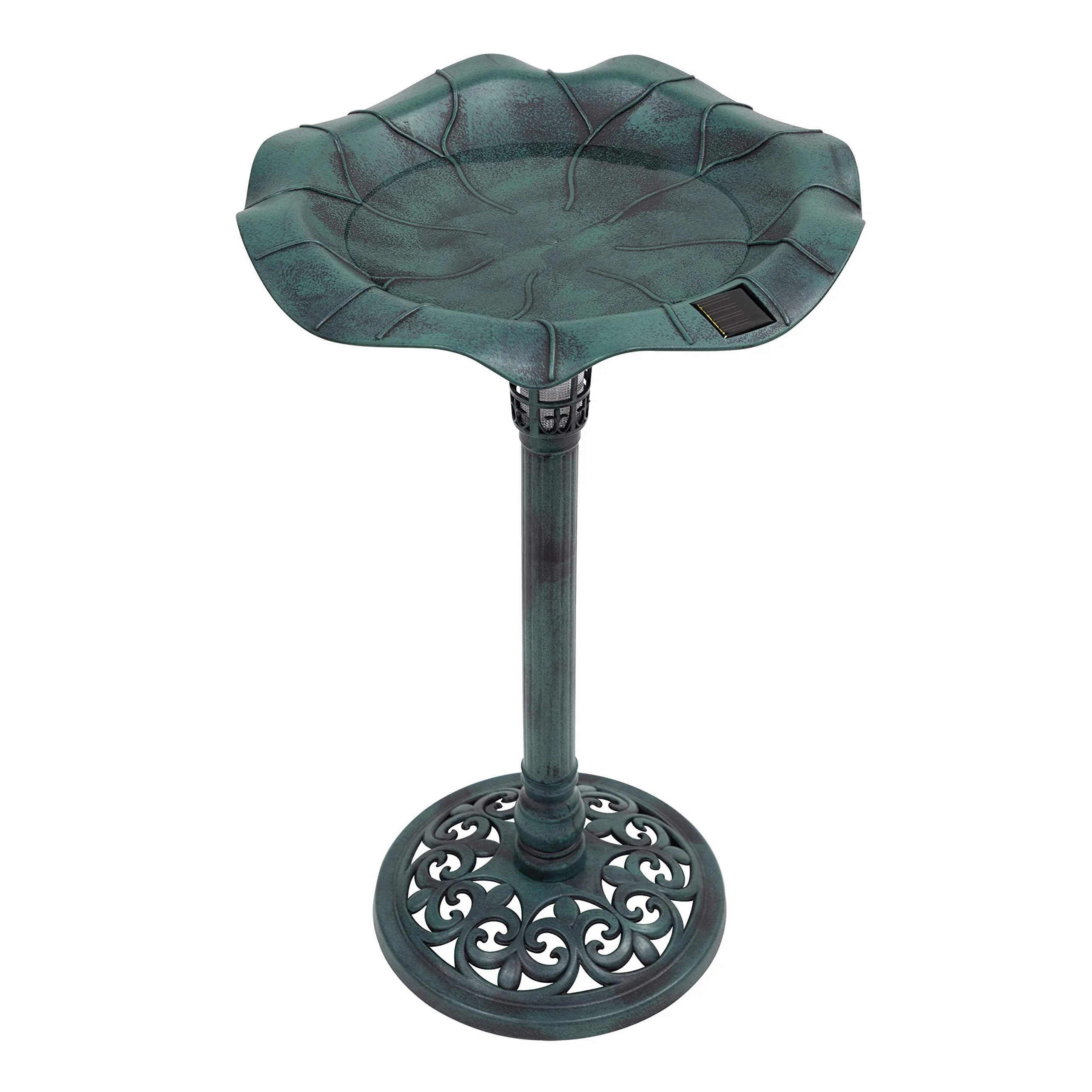 GardenKraft 17430 Bird Bath with Solar Powered Light & Verdigris Metal Effect/Decorative Weatherproof Garden Feature/Easy To Assemble / 80cm x 43cm