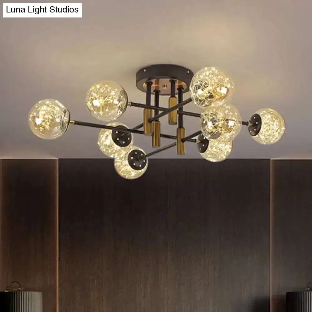 Glowing String Black Glass Ball Ceiling Mounted LED Semi Mount Light Fixture