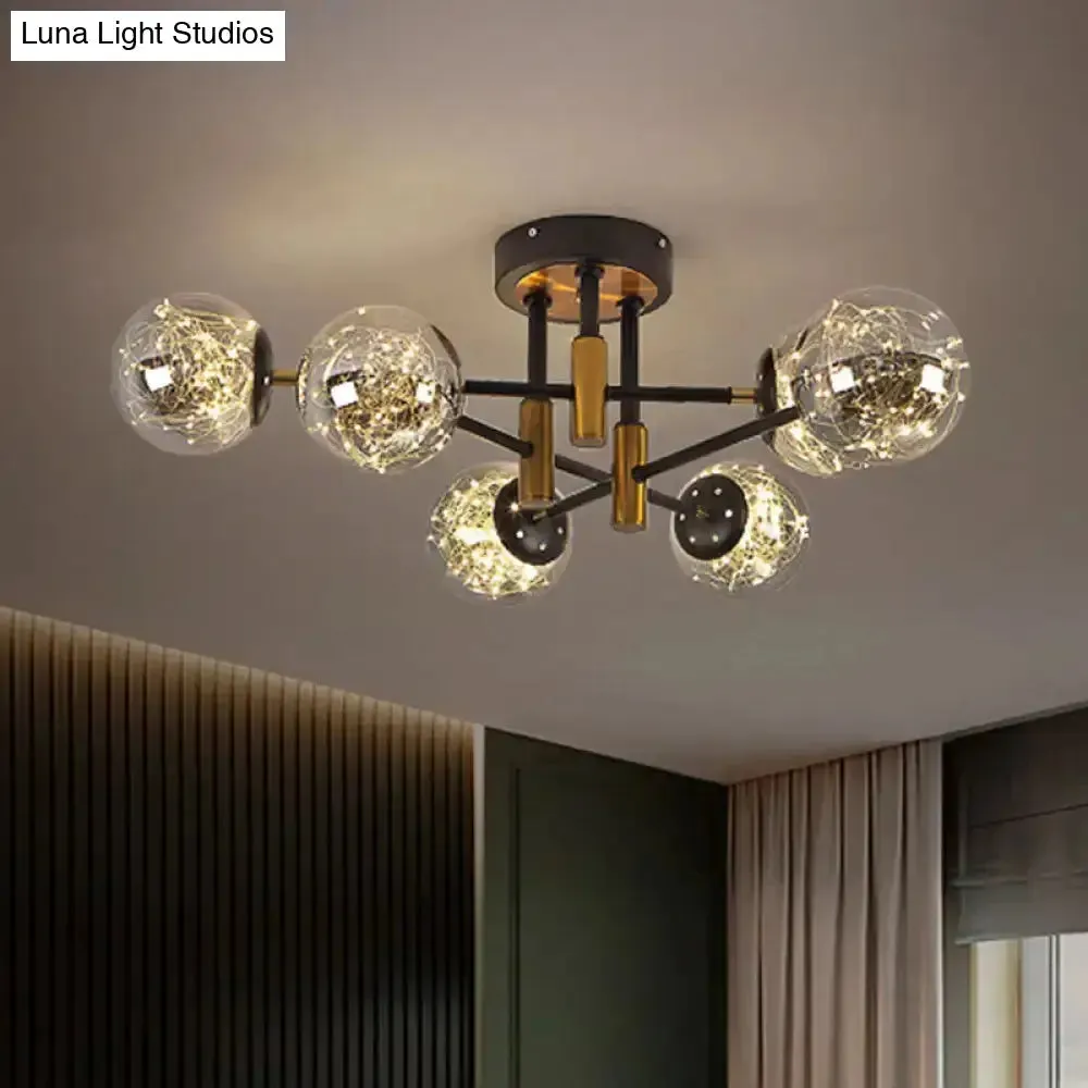 Glowing String Black Glass Ball Ceiling Mounted LED Semi Mount Light Fixture