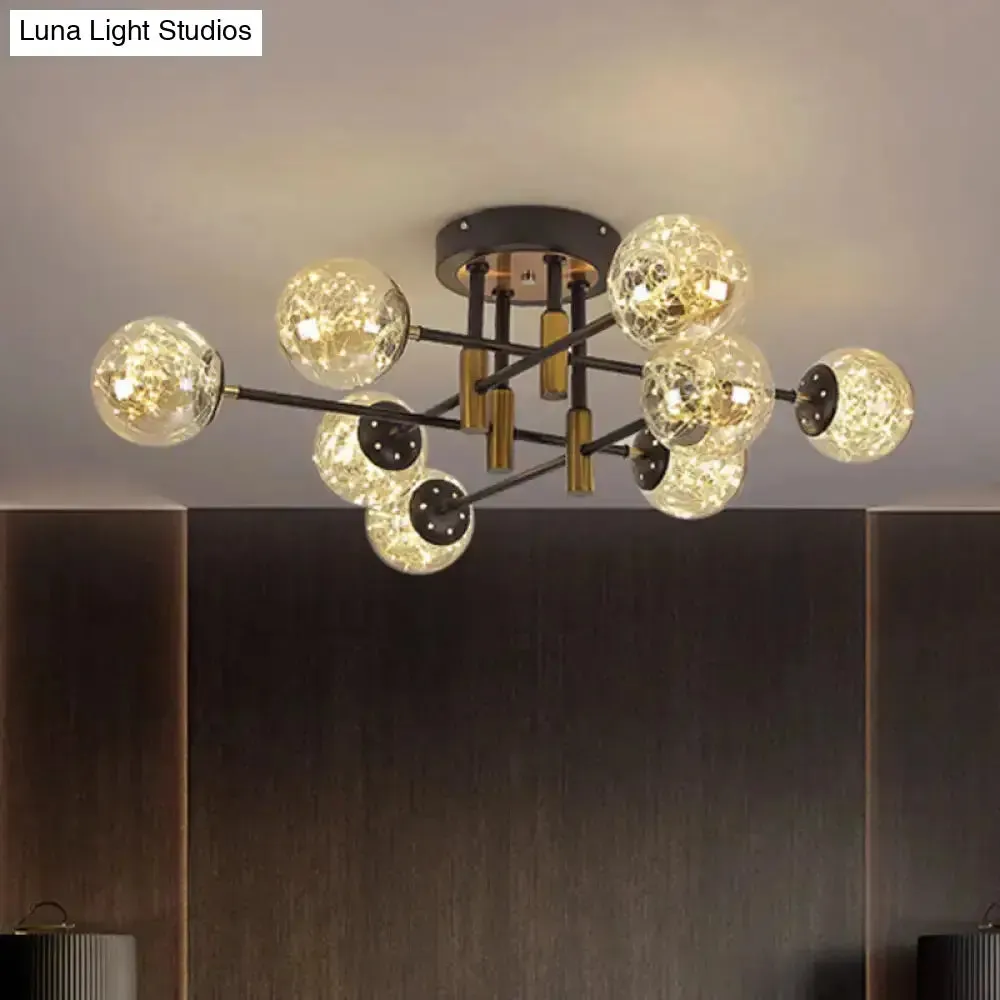 Glowing String Black Glass Ball Ceiling Mounted LED Semi Mount Light Fixture