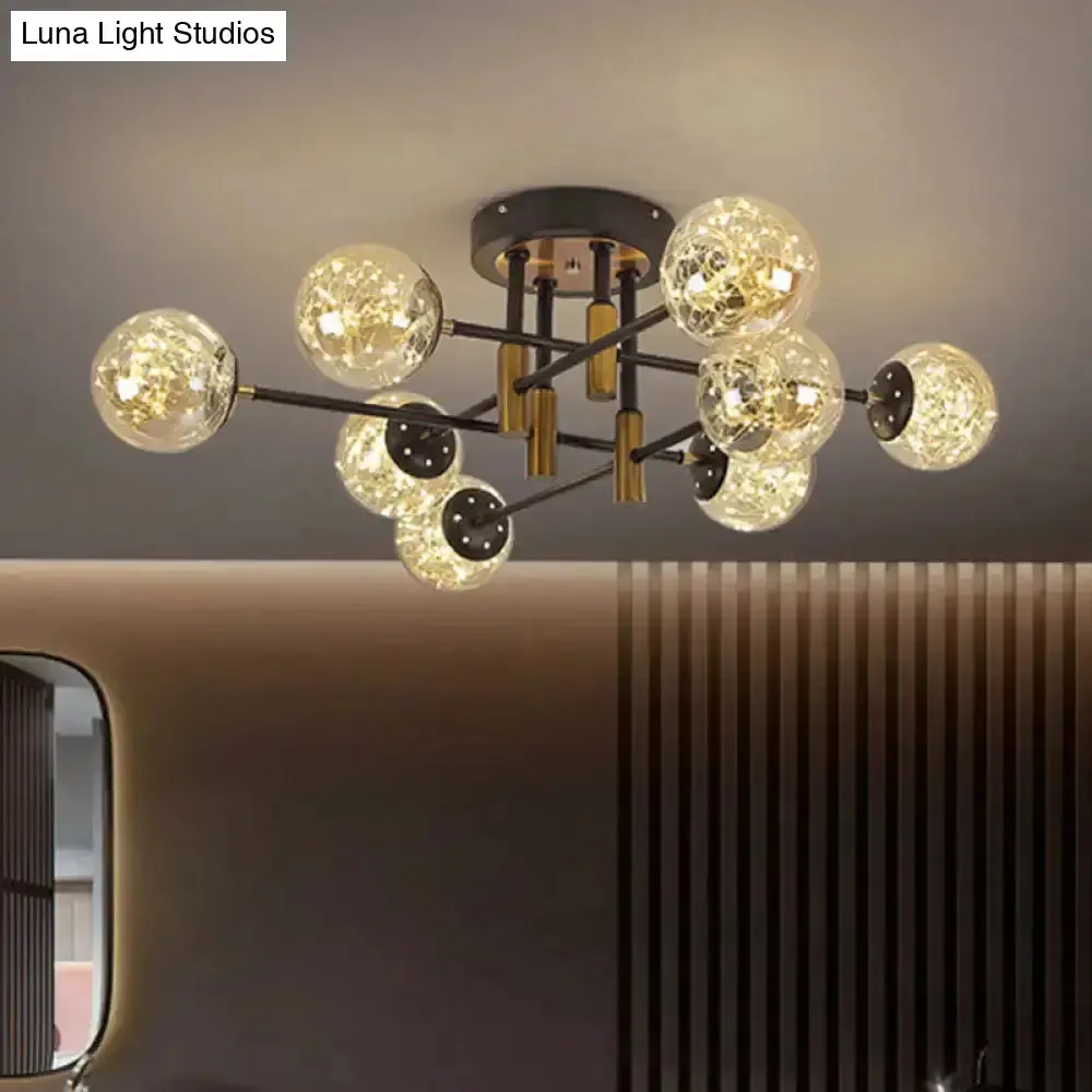 Glowing String Black Glass Ball Ceiling Mounted LED Semi Mount Light Fixture