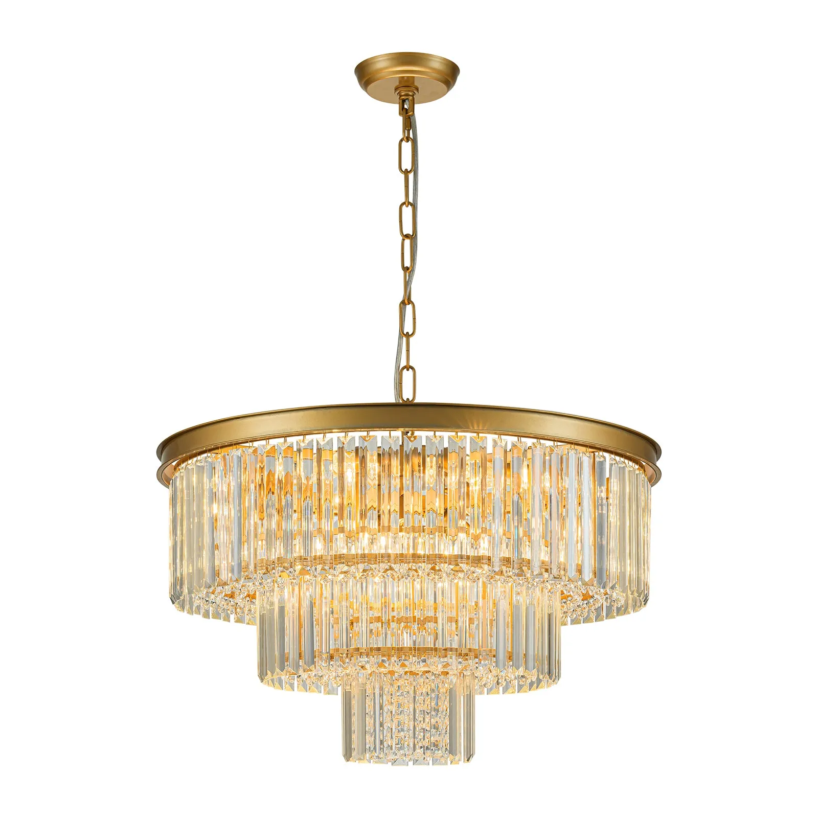 Glowlings 8-Light Luxury 3-Tier Round Gold Crystal Chandelier for Bedroom Entryway