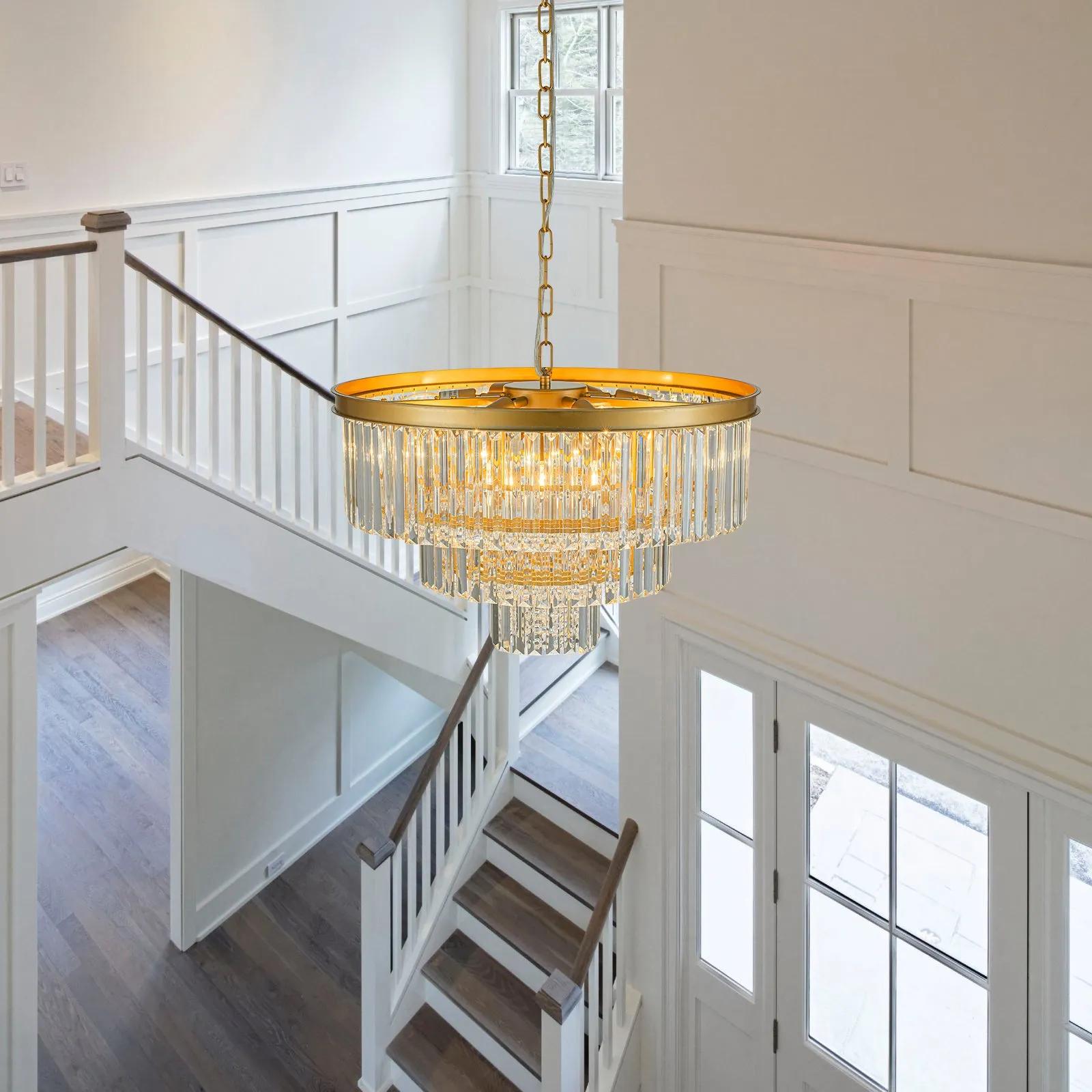 Glowlings 8-Light Luxury 3-Tier Round Gold Crystal Chandelier for Bedroom Entryway