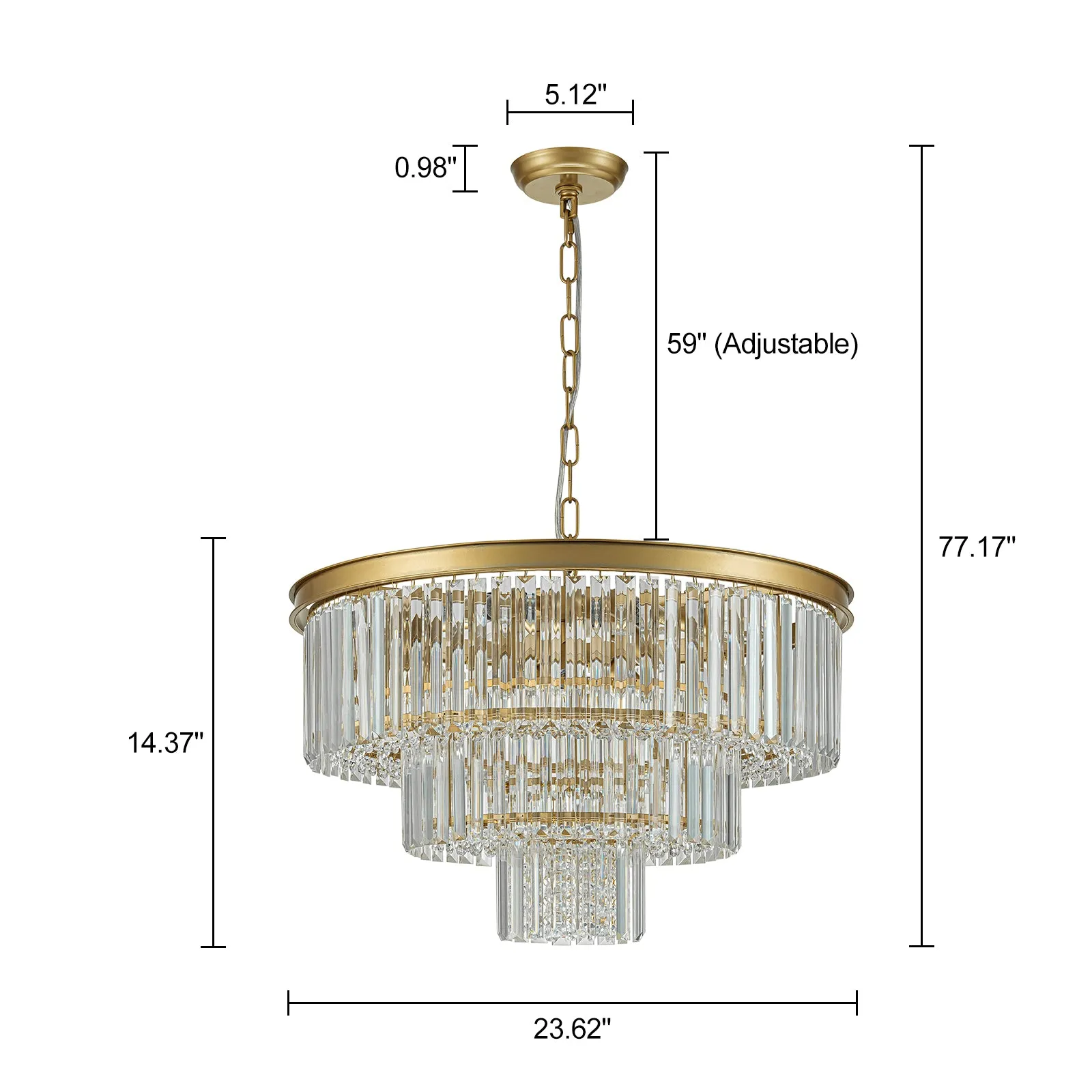 Glowlings 8-Light Luxury 3-Tier Round Gold Crystal Chandelier for Bedroom Entryway