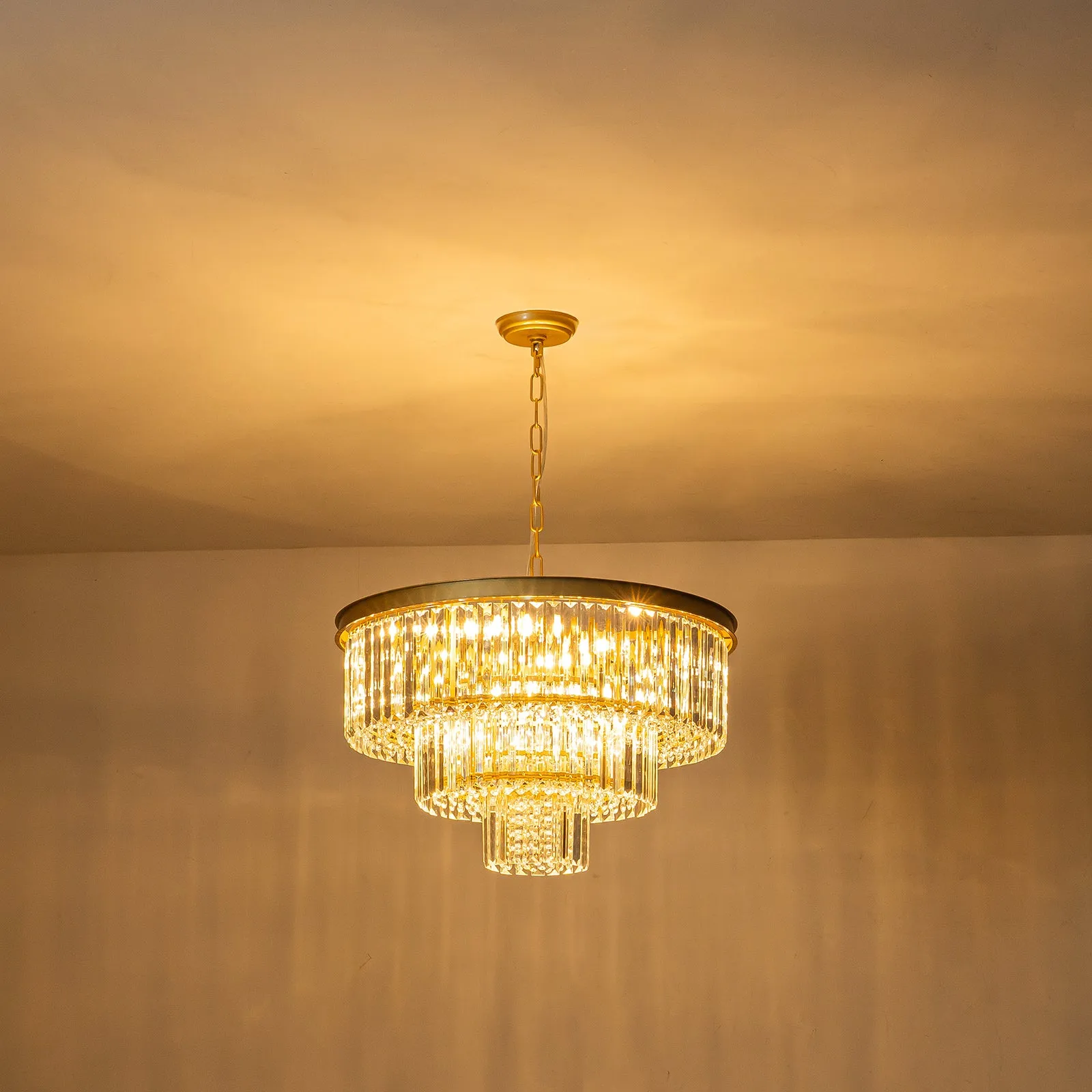 Glowlings 8-Light Luxury 3-Tier Round Gold Crystal Chandelier for Bedroom Entryway