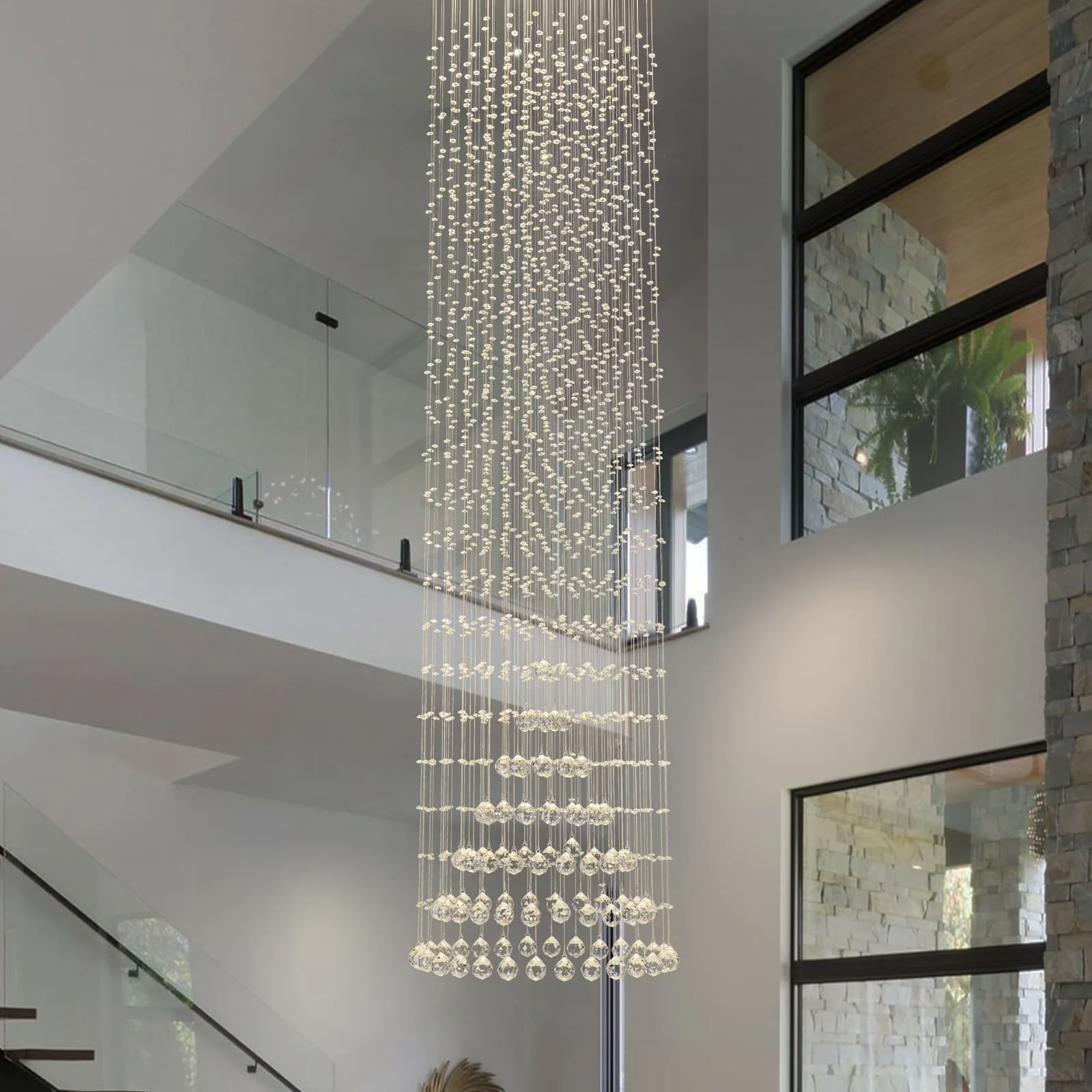 Glowlings 9-Light 98"H Luxury Round Floating Cone Raindrop Crystal Foyer Chandelier For High Ceiling