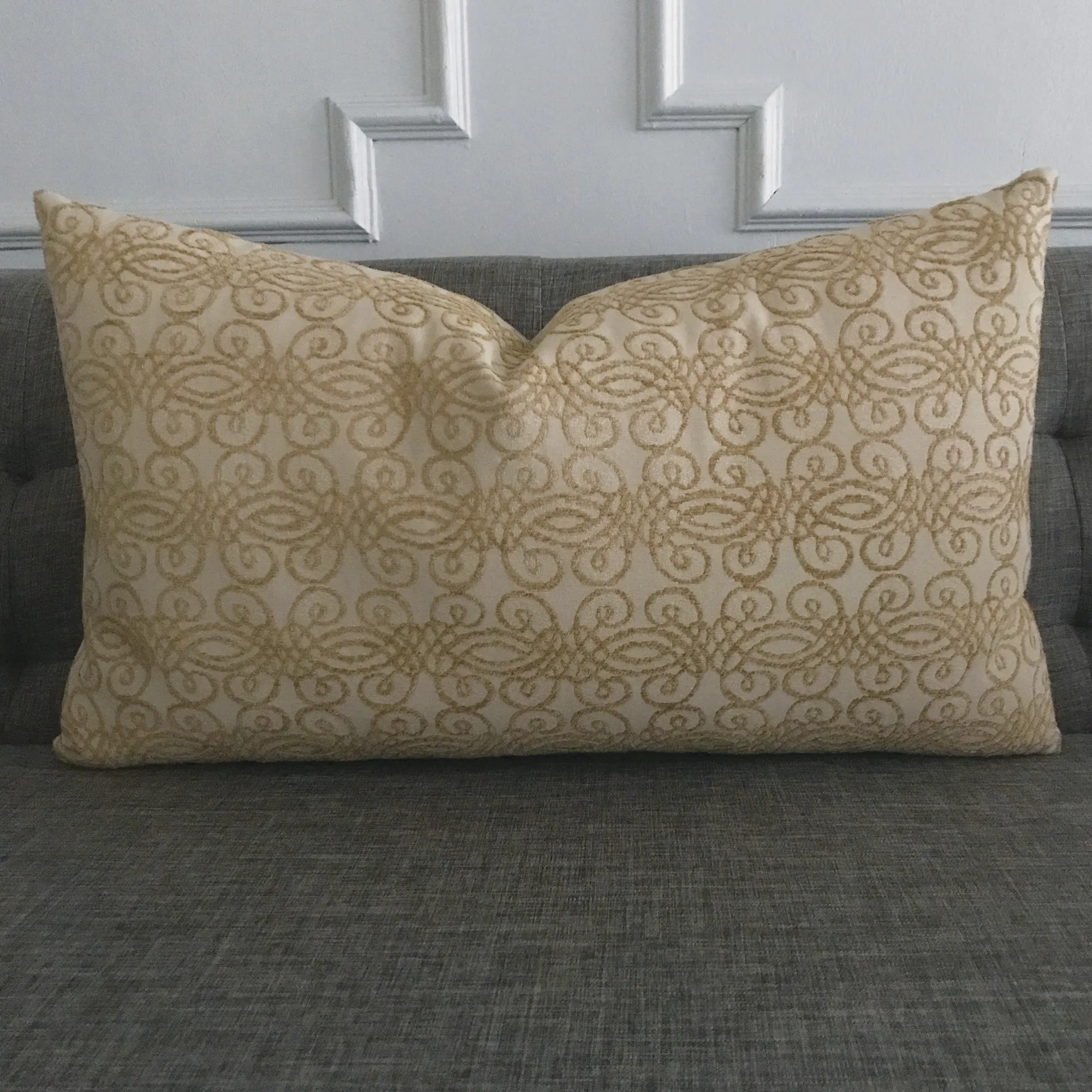 Gold Velvet Geometric Jacquard Lumbar Pillow Cover 15x26