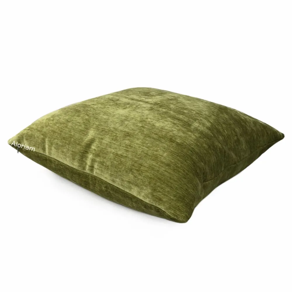 Grafton Olive Green Chenille Velvet Pillow Cover