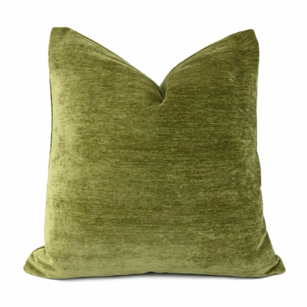 Grafton Olive Green Chenille Velvet Pillow Cover