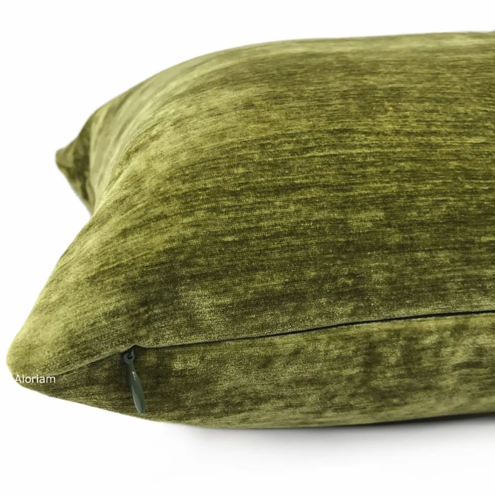 Grafton Olive Green Chenille Velvet Pillow Cover