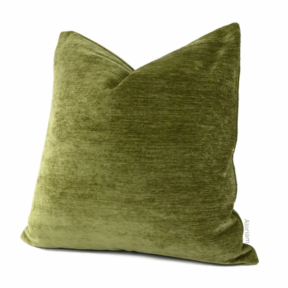 Grafton Olive Green Chenille Velvet Pillow Cover