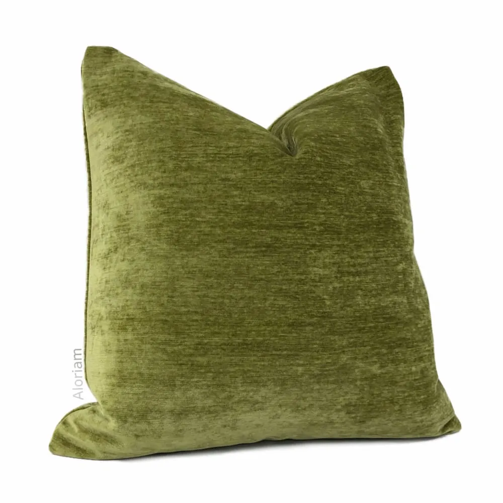 Grafton Olive Green Chenille Velvet Pillow Cover