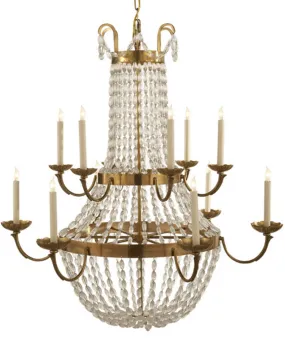 Grande Two-Tier Paris Flea Market Chandelier, Antique Brass