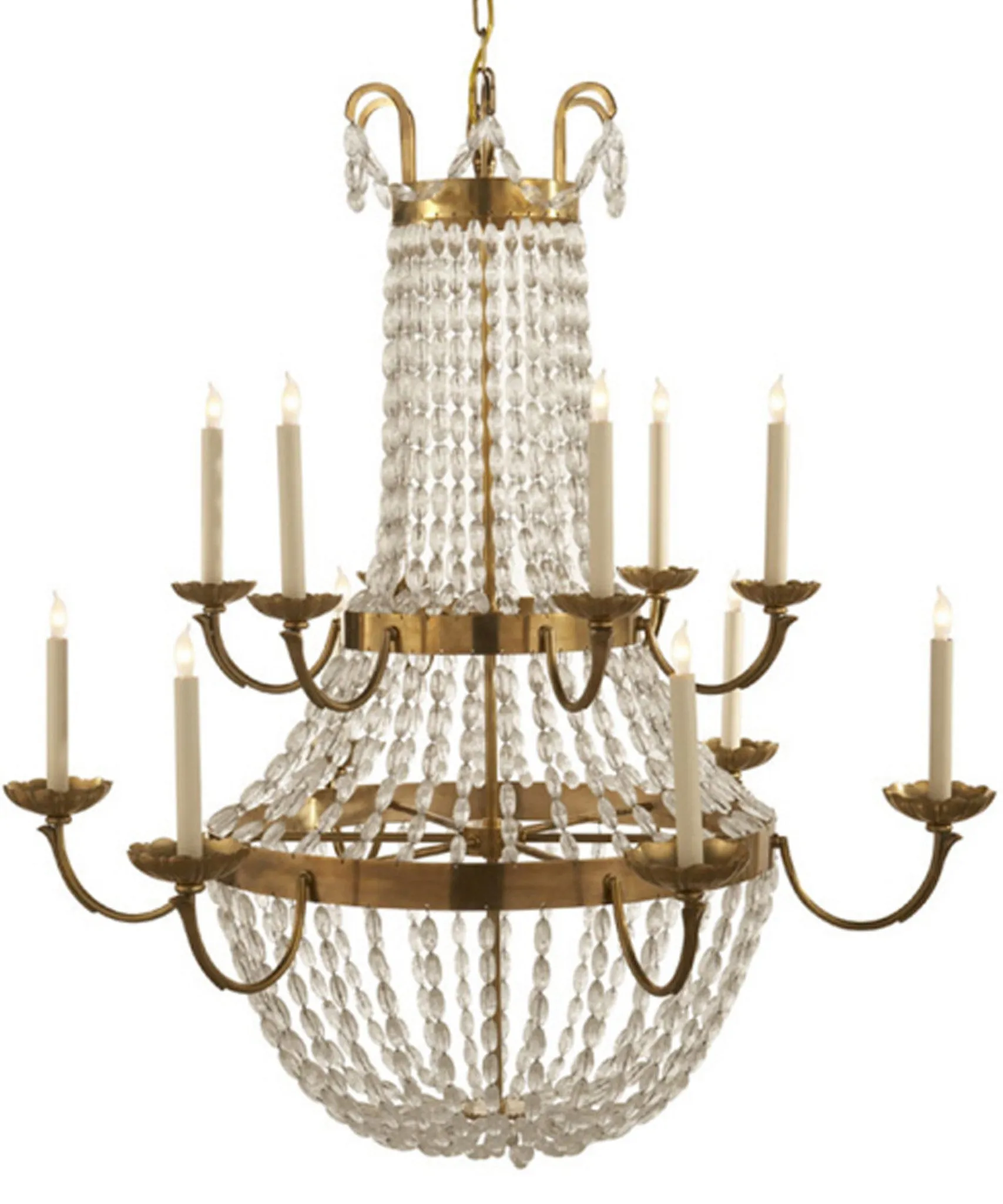 Grande Two-Tier Paris Flea Market Chandelier, Antique Brass