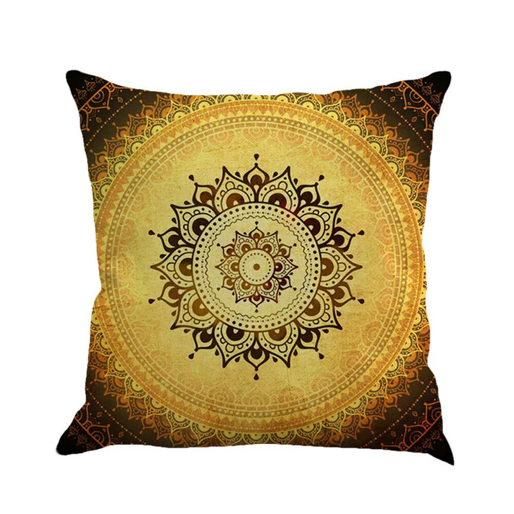 Gypsy Mandala Pillow Large 18" x 18" Bohemian Decor Festival Comfort Brown Yellow Hippie Meditation Cushion