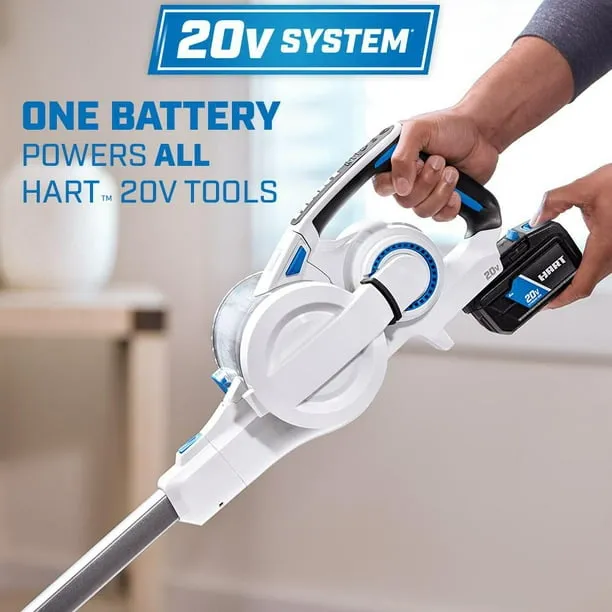 HART 20-Volt Cordless Stick Vacuum Kit, Over 40 minutes of runtime