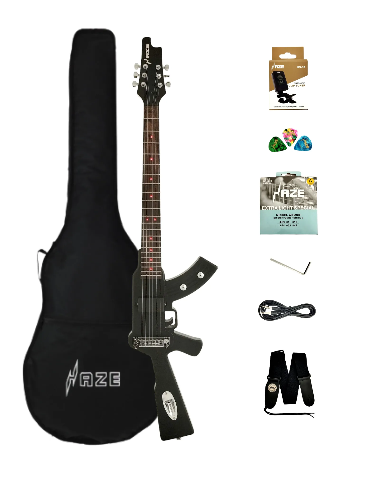 Haze Gun LED Textured Gun Electric Guitar - Satin Black HDE500BK