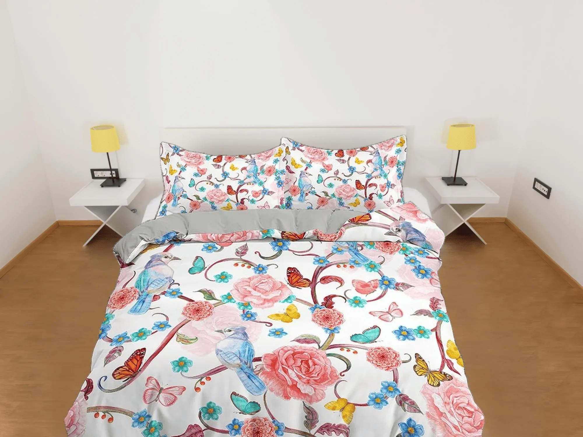 Hummingbird bedding, floral duvet cover queen, king, boho duvet, designer bedding, aesthetic bedding, maximalist full size bedding