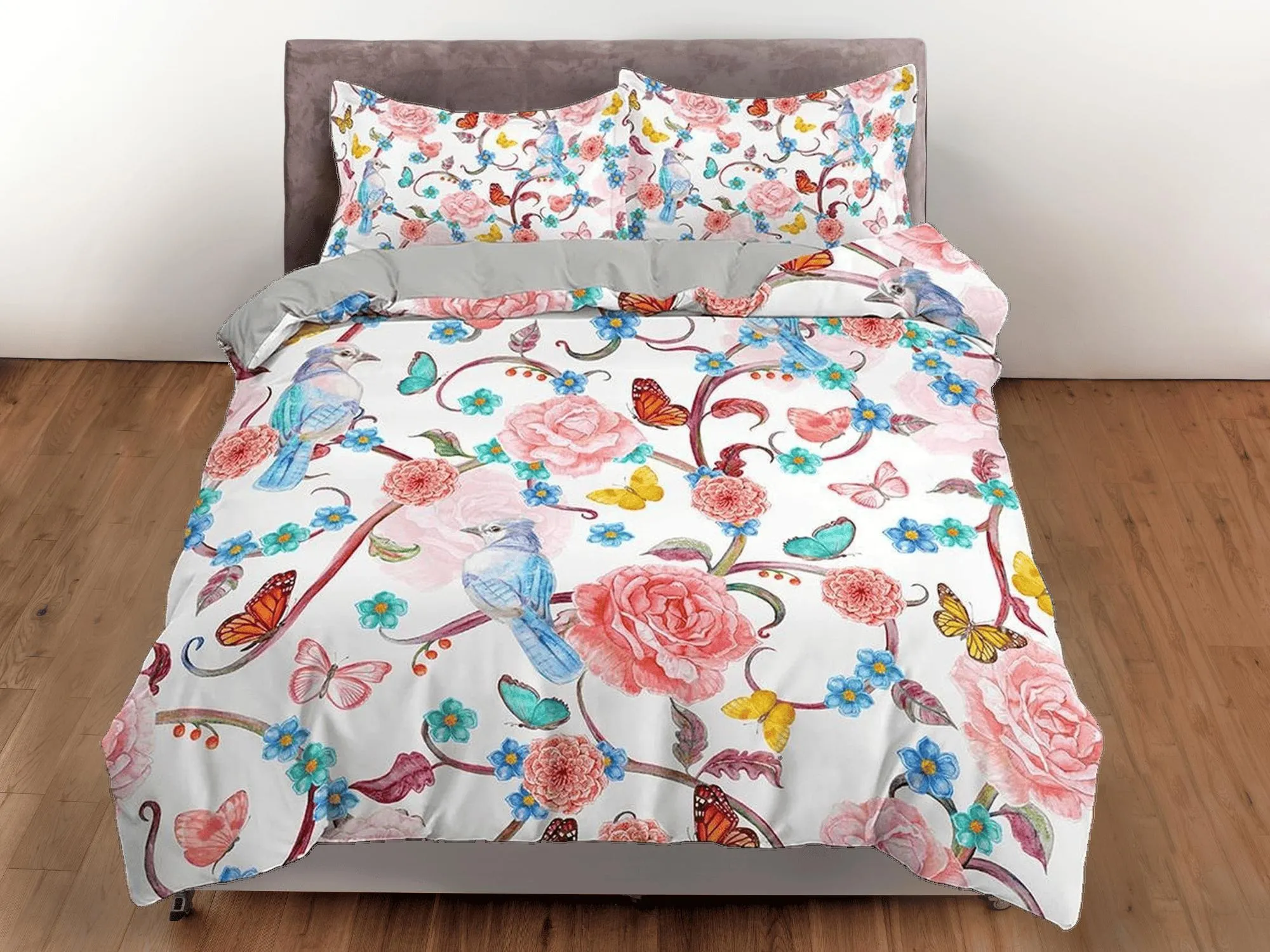 Hummingbird bedding, floral duvet cover queen, king, boho duvet, designer bedding, aesthetic bedding, maximalist full size bedding