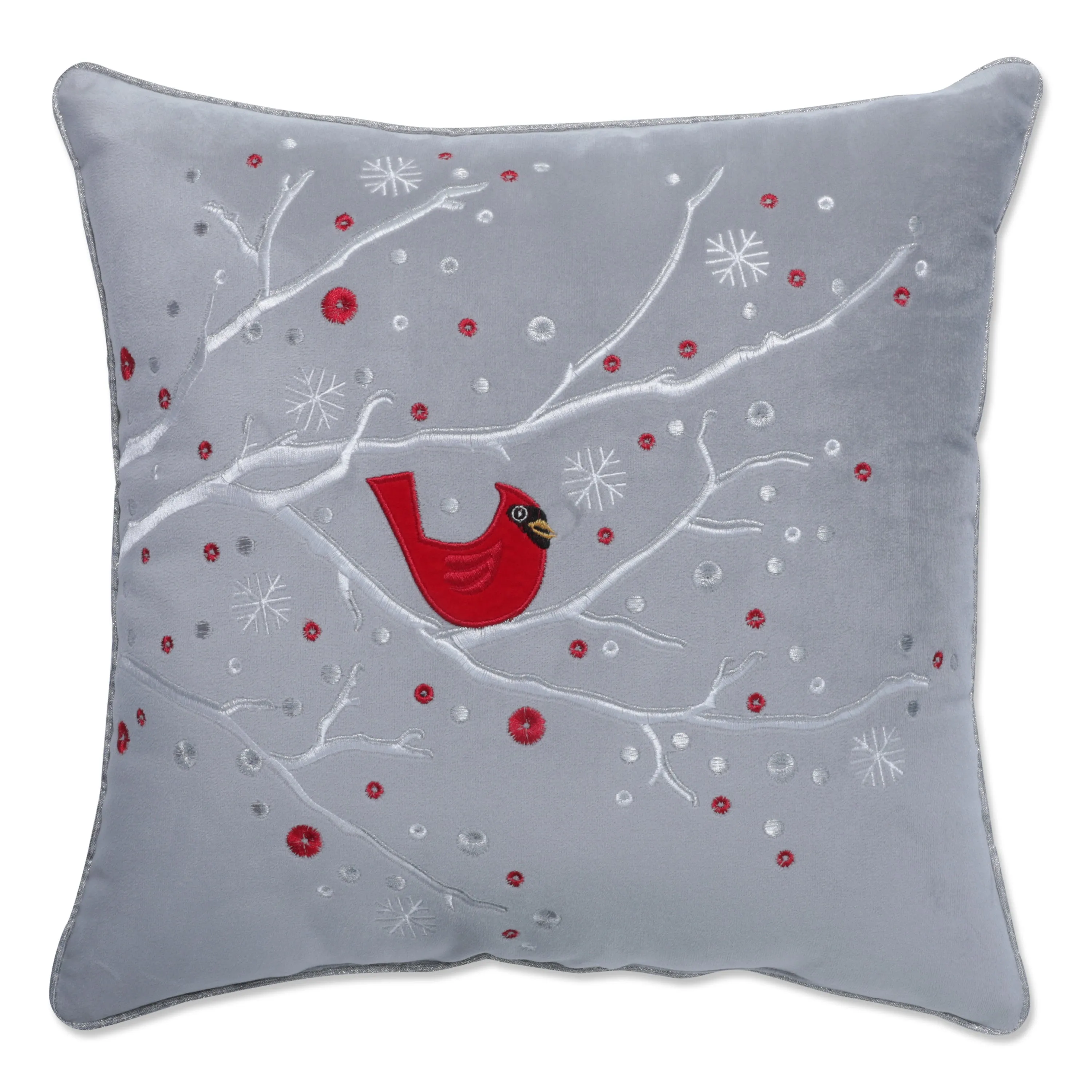 Indoor Velvet Christmas Cardinal Gray 17-inch Throw Pillow Cover