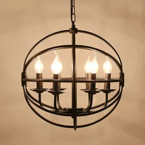 Industrial Black Metal Chandelier - 6-Light Candle Pendant with Globe Design for Dining Room