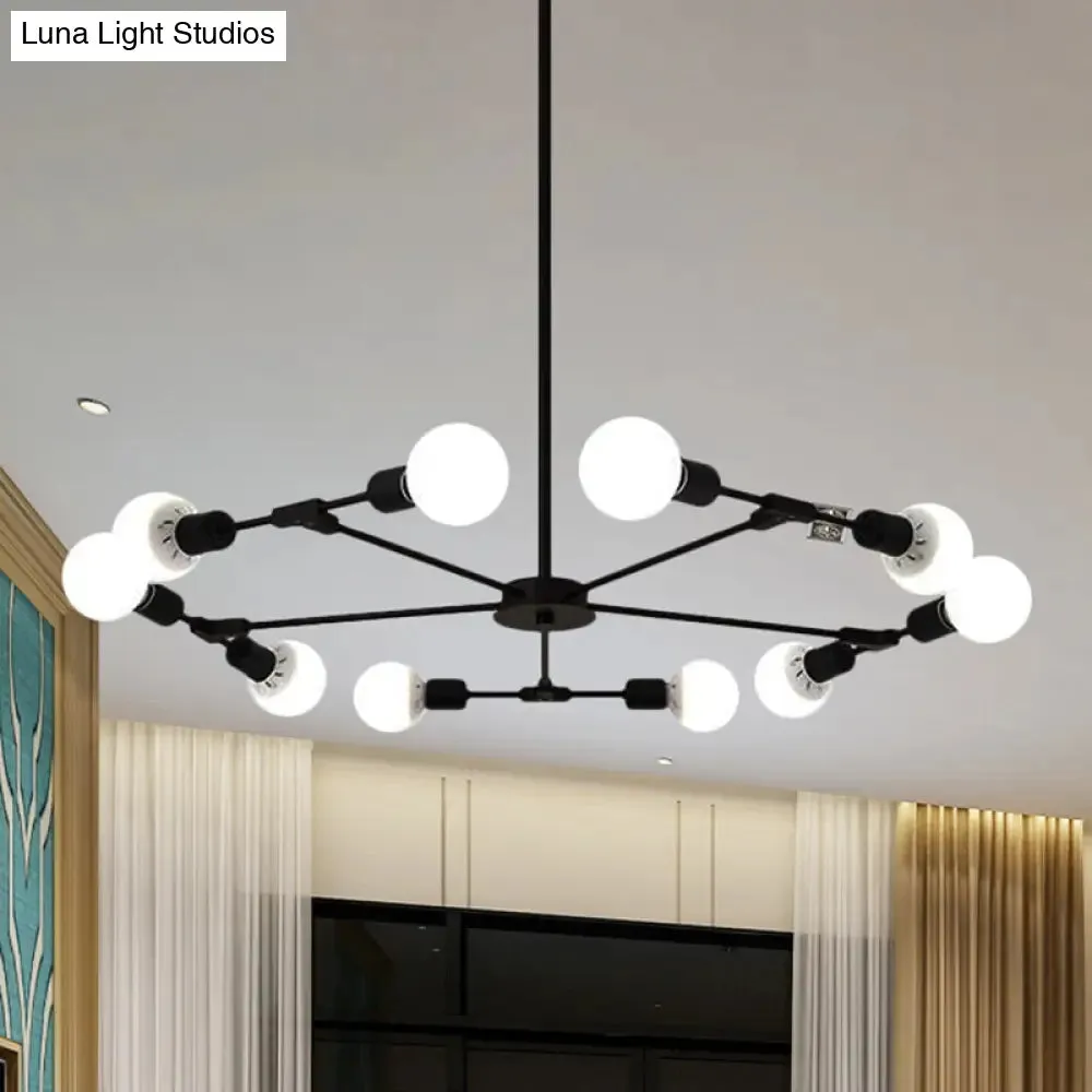 Industrial Style Metallic Black/Gold Chandelier Ceiling Light Fixture - 6/8 Lights for Bedroom