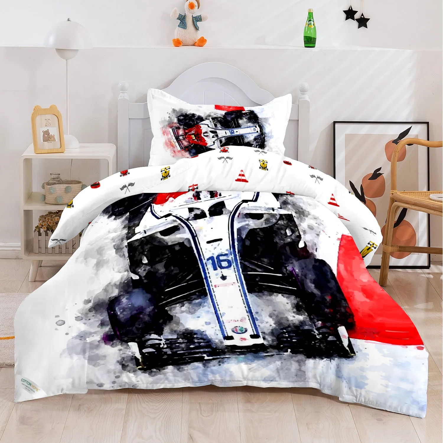 Kids Duvet Cover Set 3 Pcs - Sports Car Print | 135x220cm | Microfiber | Cotton Home