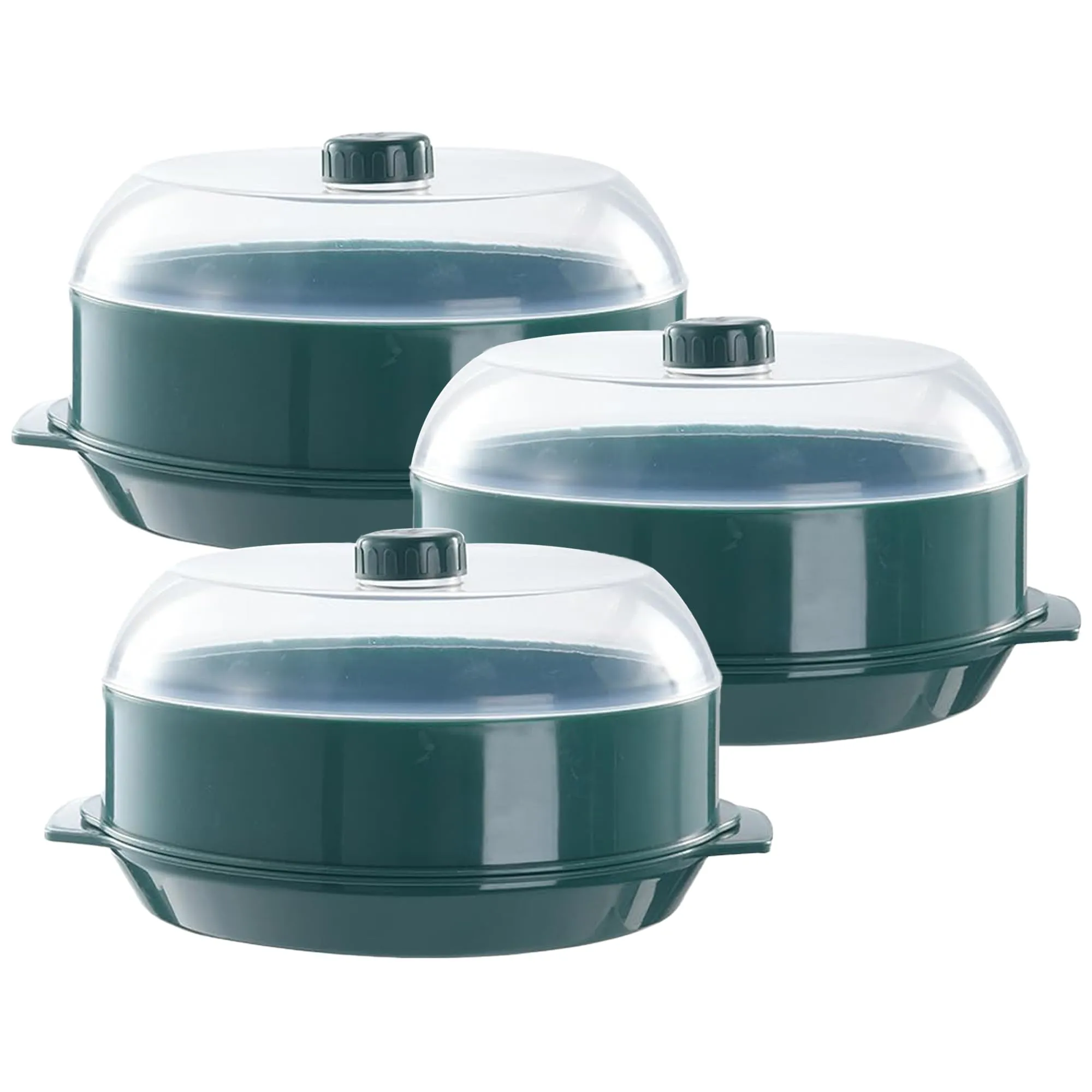 Kuber Microwave Oven Steamer| Microwave Pot Pan| Microwave Safe Set| Microwave Safe Containers (1 Cover  1 Box  1 Base) | KUSH111| (Green Set of 3)