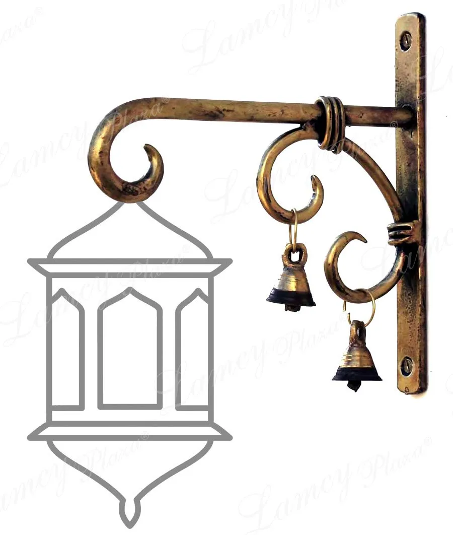 Lamcy Plaza Hand Forged Metal Antique Golden Wall Bracket for Hanging Planter | Wind Chime | Lantern | Bird Feeders | Tea Light Holder | Indoor | Outdoor | Each Size L8 X W1 X H8 Inches | Pack of 2