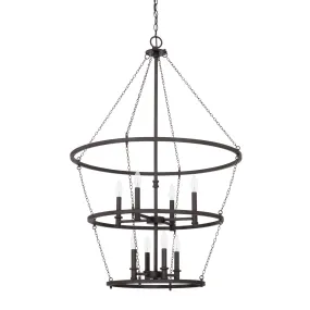 LANCASTER 8 LIGHT FOYER, BLACK IRON