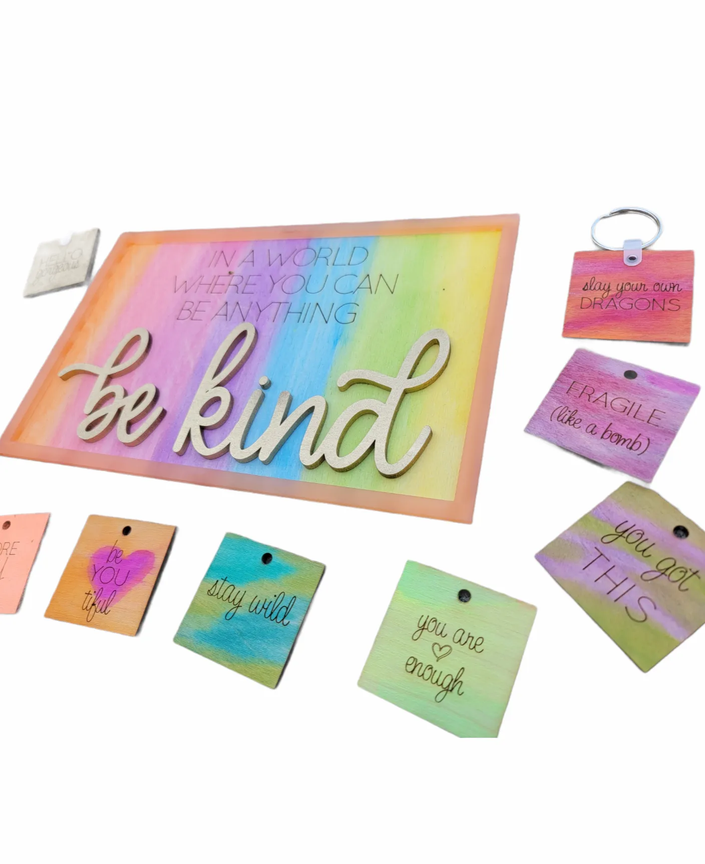 Layered Sign and Keychains: Be Kind SVG File Laser Ready Glowforge