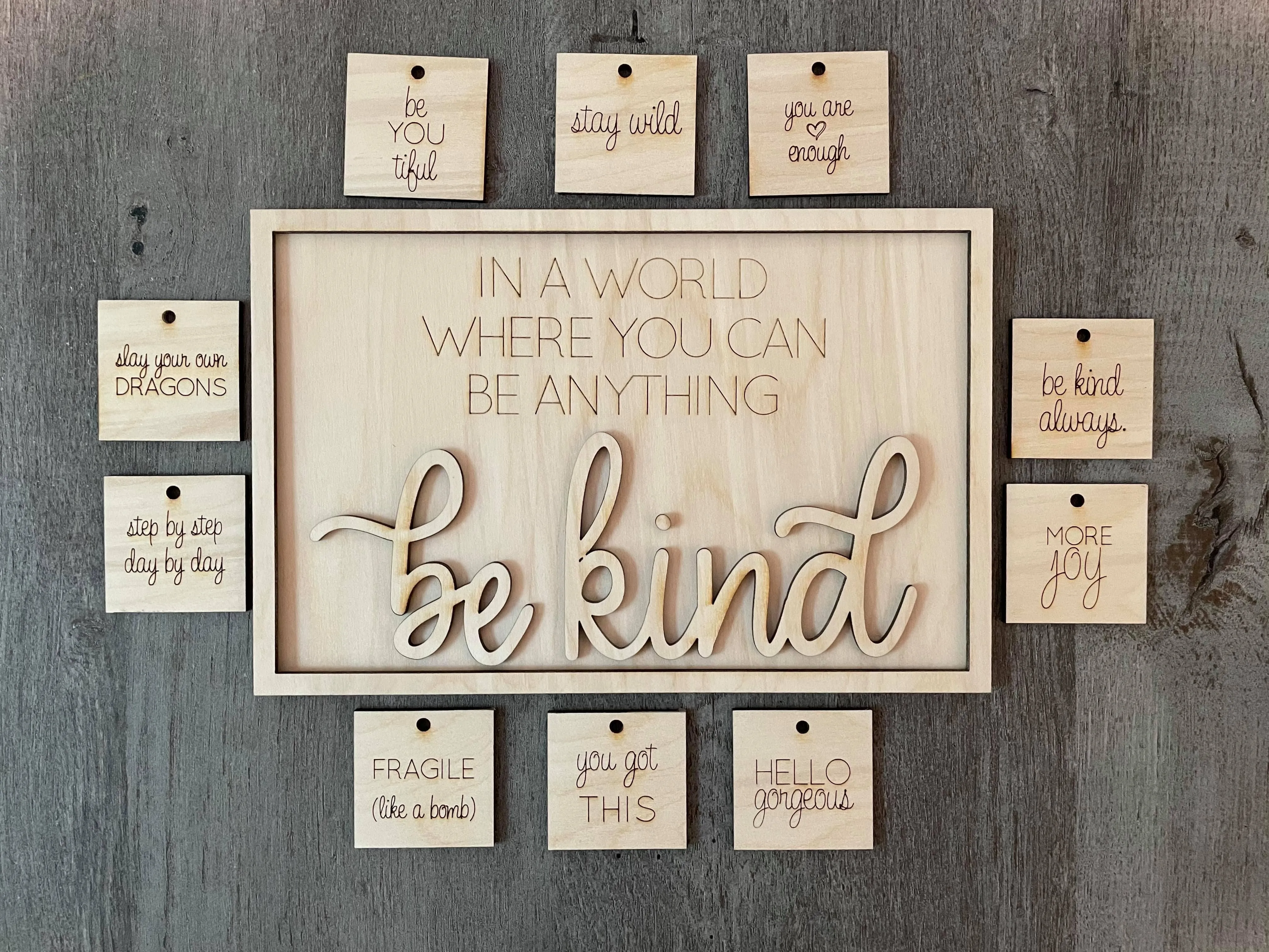 Layered Sign and Keychains: Be Kind SVG File Laser Ready Glowforge