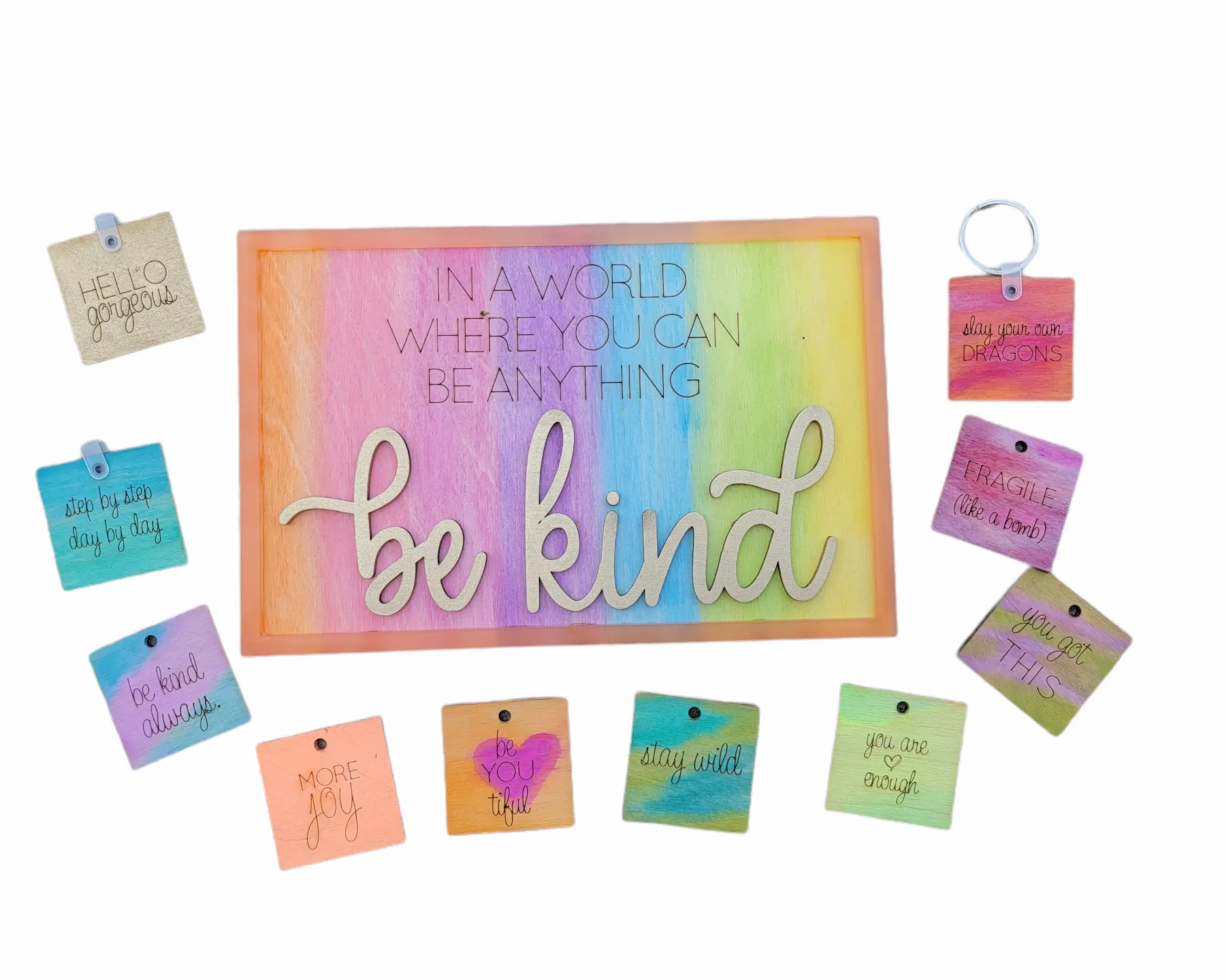 Layered Sign and Keychains: Be Kind SVG File Laser Ready Glowforge