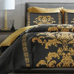 Lazzaro Duvet Cover Set-Damask (Black and Gold)