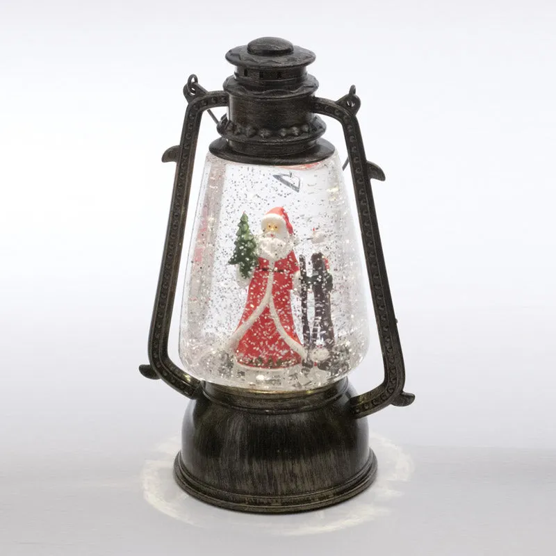 LED White Animated Bronze Lantern With Santa Scene Ornament 23cm