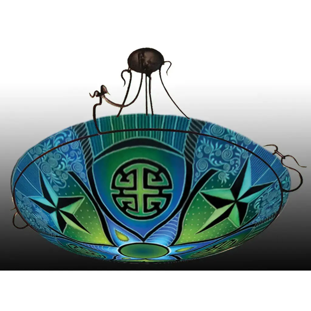 Lucky Blue Reverse Hand Painted Glass Chandelier by Jamie Barthel