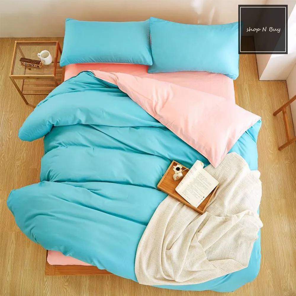 Luxury Reversible Sea Green And Pink Duvet Set - 6 Pieces