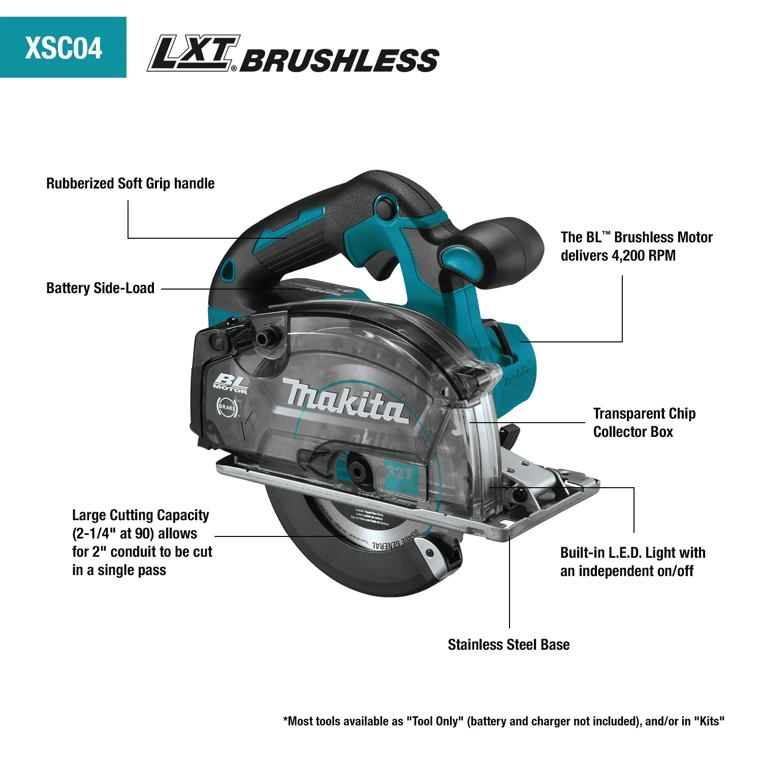 Makita (XSC04Z) 18V LXT® Brushless 5-7/8" Metal Cutting Saw, w/Electric Brake & Chip Collector Tool Only