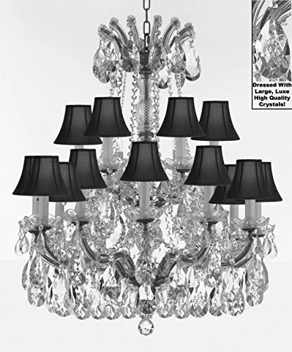 Maria Theresa Chandelier Crystal Lighting Fixture Pendant Ceiling Lamp With Large Luxe Diamond Cut Crystals H30" X W28" -Good For Dining Room Living Room And More W/ Blackshades - A83-Cs/Blackshades/B90/152/18Dc