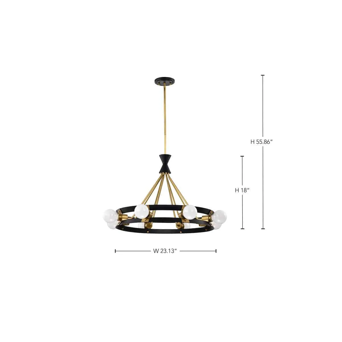 Marsden 8 Light Chandelier; Matte Black and Natural Brass Finish